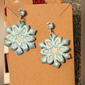 Blue Snowflake Handmade Polymer Clay Earrings